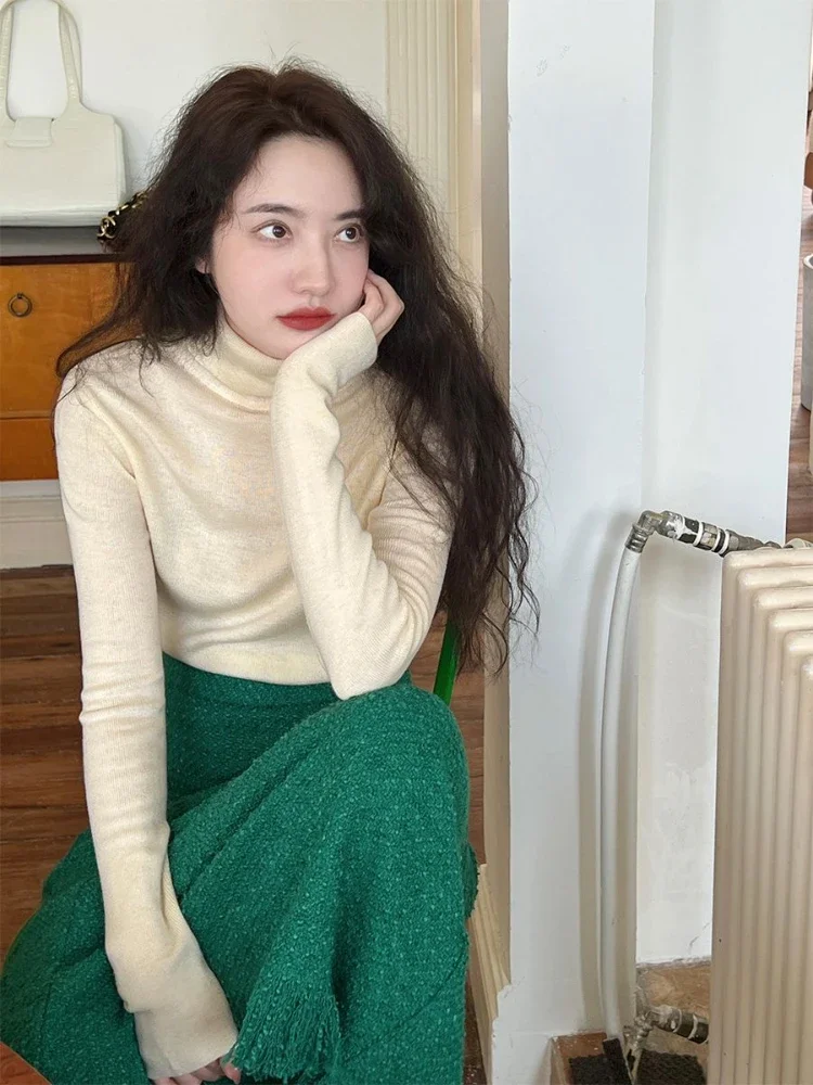 

Deeptown Y2K Harajuku Solid Turtleneck Sweater Women Elegant Slim Fit Knitted Jumper Korean Basic Long Sleeve Tops Autumn Winter