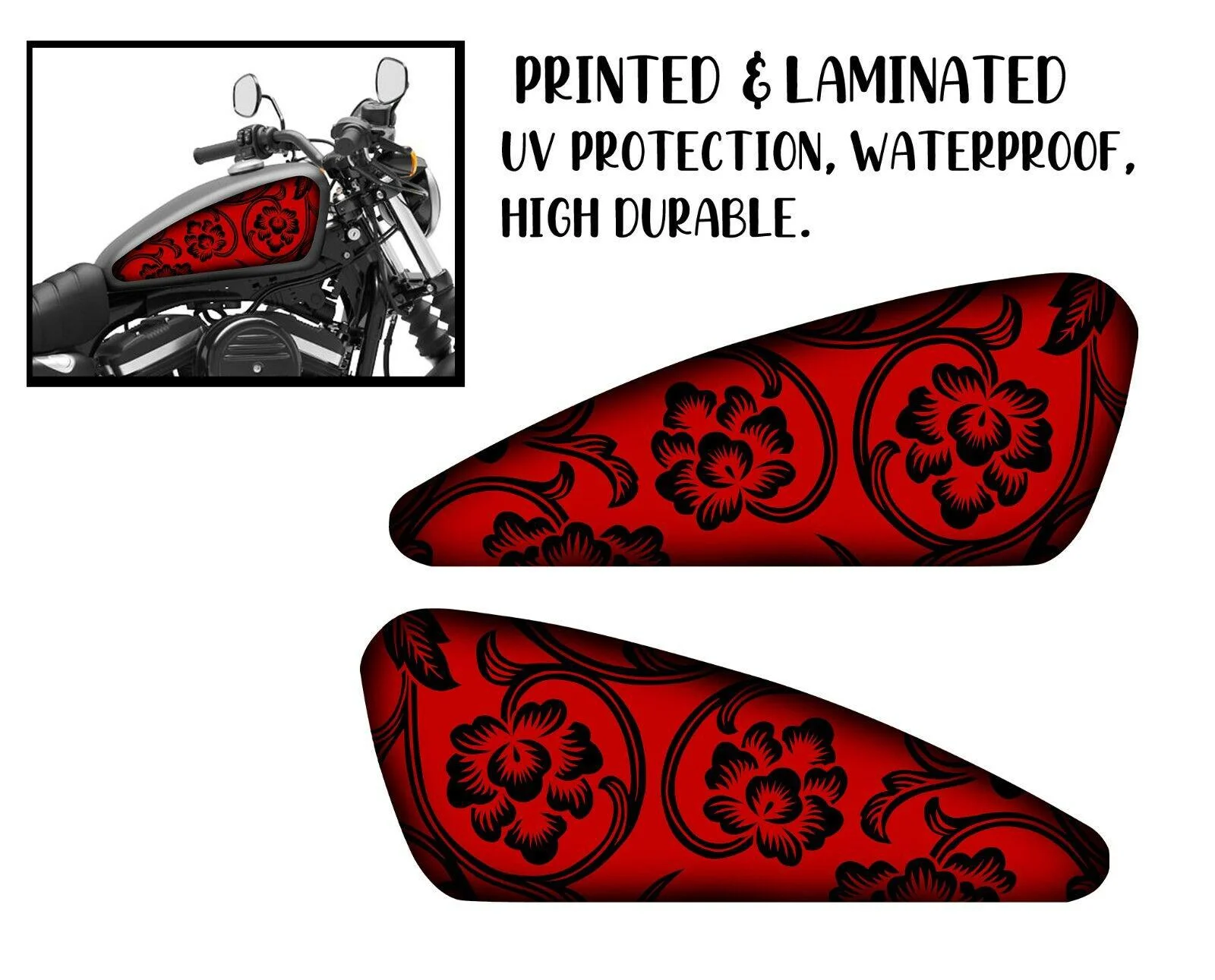 

For Motorcycle tank sticker / skin flowers red decals 2pcs Fits For Most Motorcycle