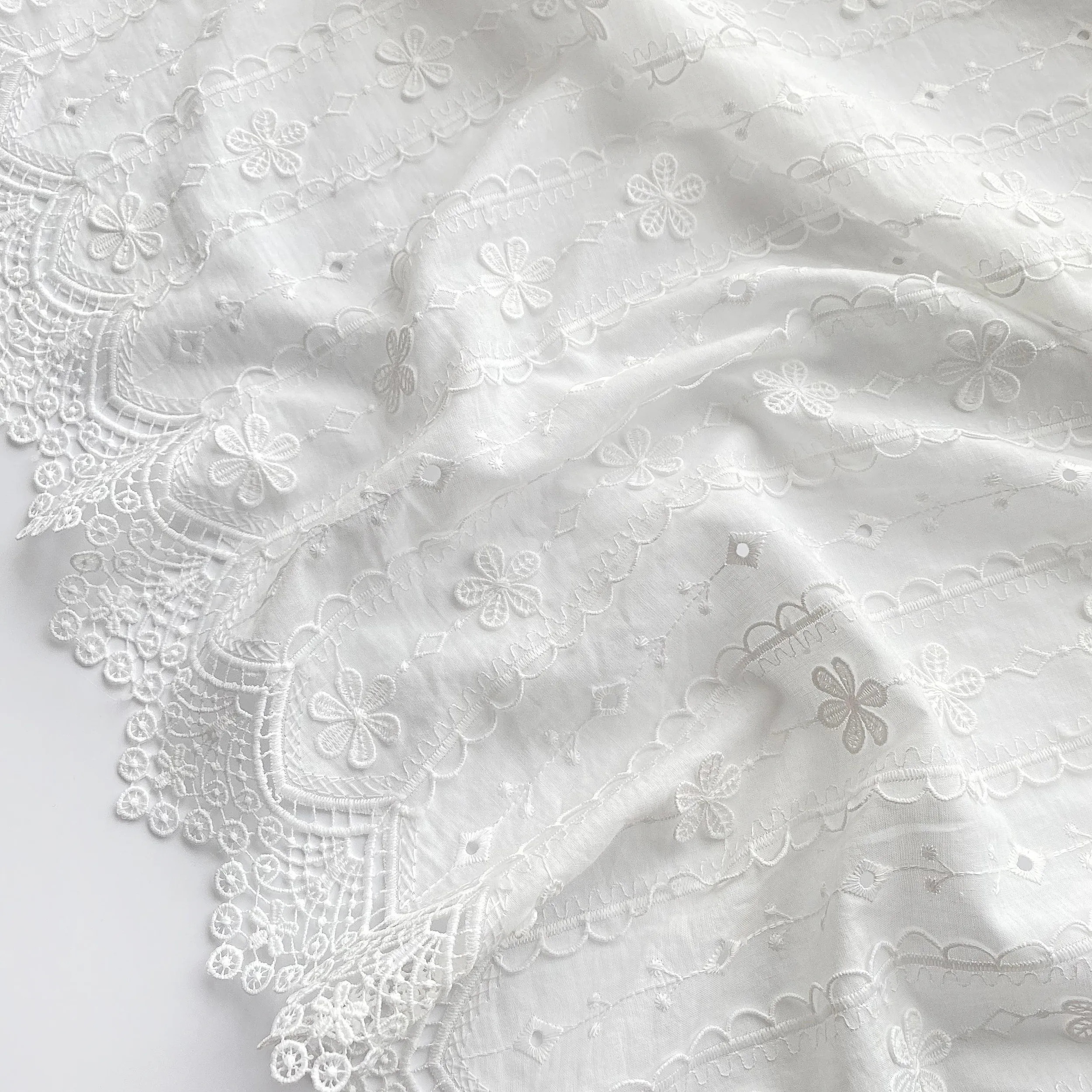 Pure White Cotton Stripe Three-dimensional Plum Embroidery Cotton Shirt Dress Fabric Tablecloth Diy