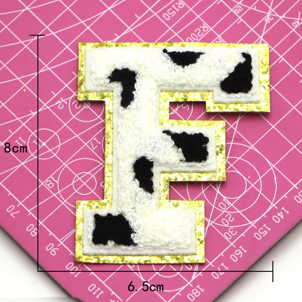 1pc 80mm A-Z Kuh Brief Eisen auf Chenille Patches auf Applique gestickte Patches DIY benutzer definierte Name Abzeichen Dekor Reparatur Patch nähen – Detail 8