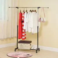 Garment Storage Rack Height Adjustable Save Space Stainless-Steel Freestanding Shoes Clothes Laundry Drying Rack With Wheels 2