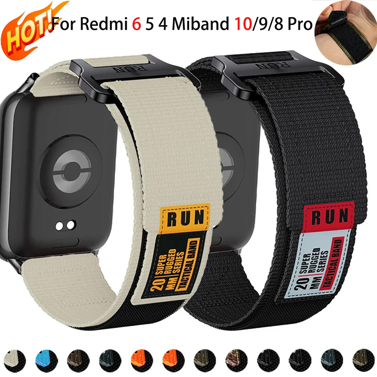 HOT Tactical Nylon Strap for Xiaomi Miband 10/9/8 Pro Sport Band for Redmi Watch 6/5/4 Elastic Breathable Replacement Bracelet
