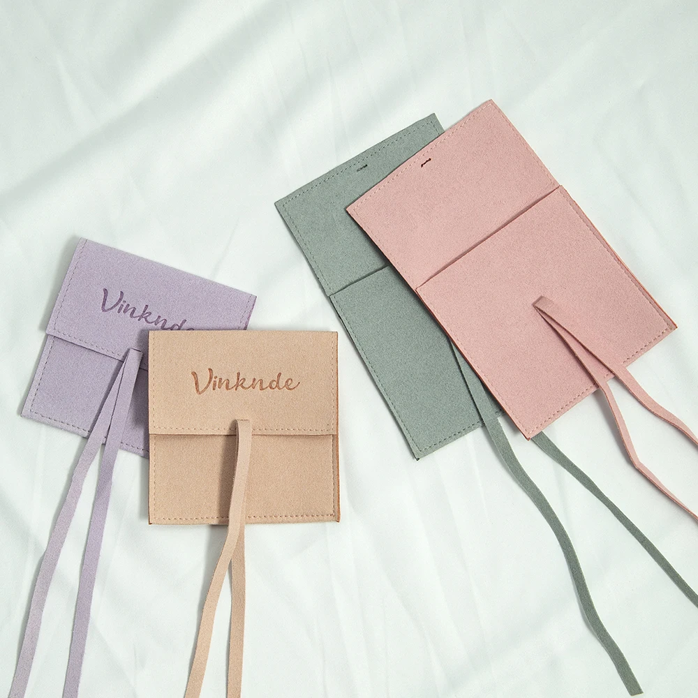 50pcs Mini Microfiber Suede Pouch Personalized Jewelry Packaging Custom Logo Chic Small Earrings Necklace Brooch Jewellery Bag