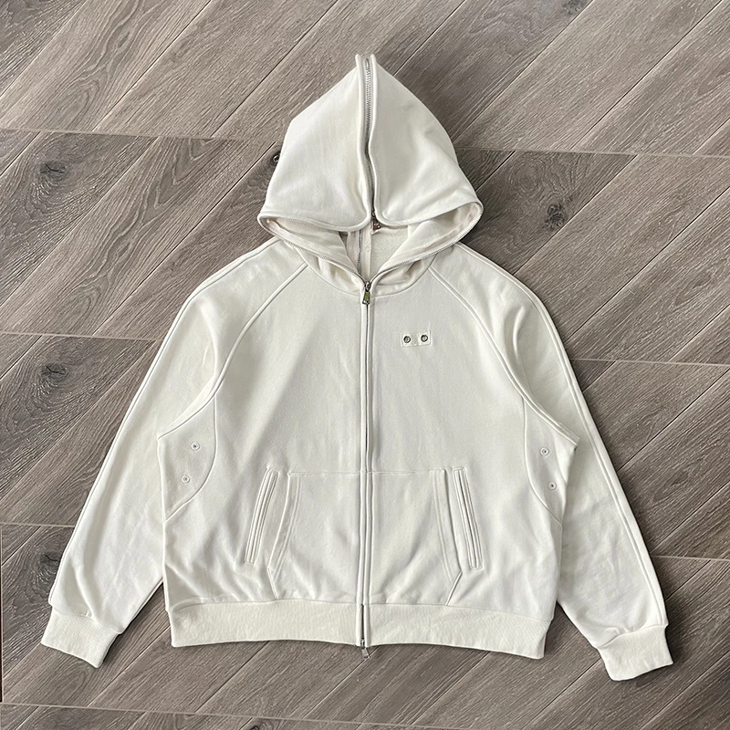 2024 Double Full Zipper Solid Color Wash Heavy Fabric Hoodie Men Women High Quality Oversize Sweatshirts Jacket