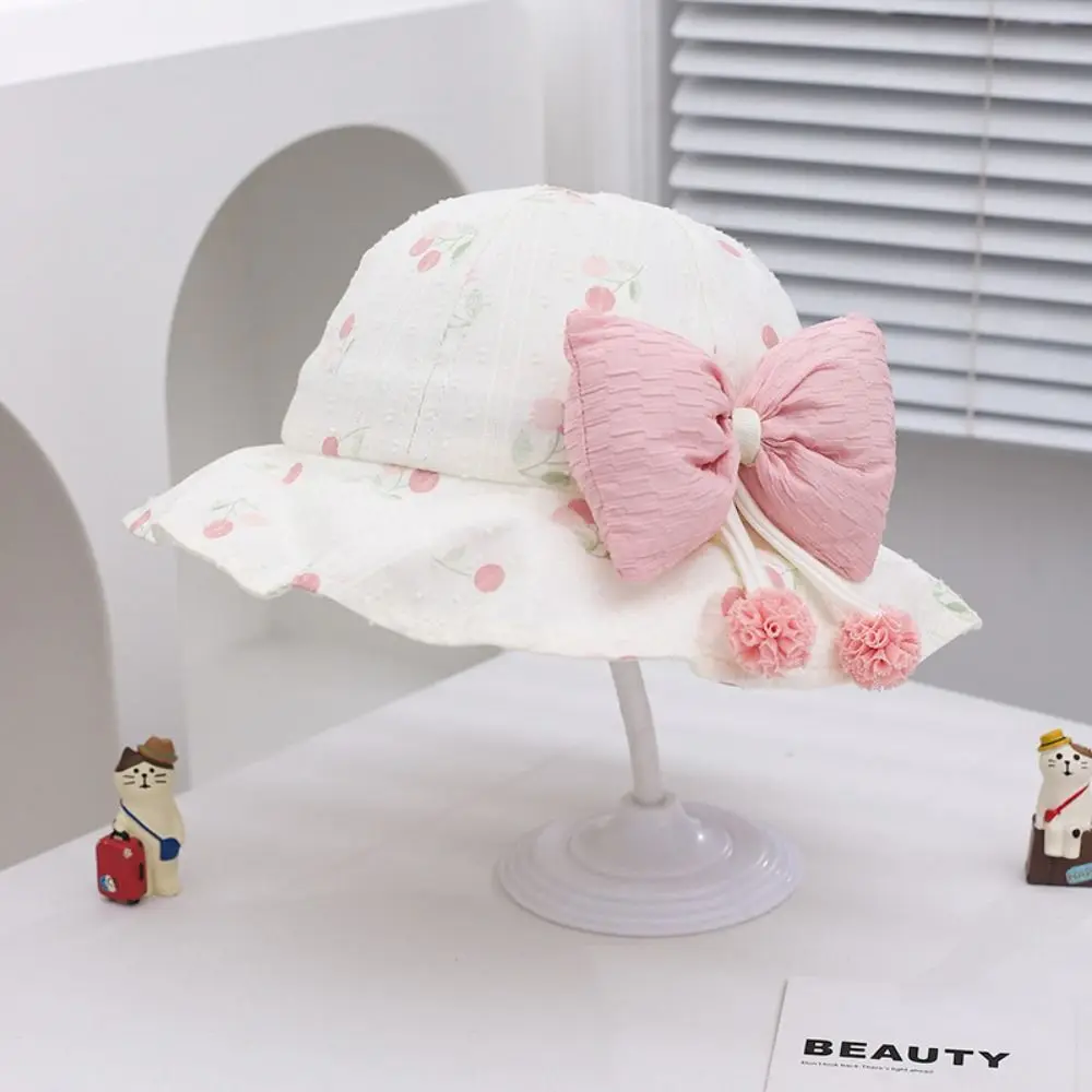 Sunscreen Kawaii Children Sun Hat UV Protection Wide Brim Baby Fishermen Hat Bowknot Sunshade Kids Bucket Hat Summer
