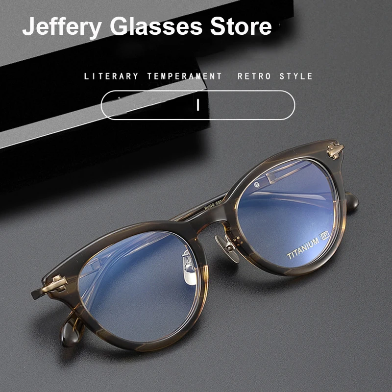 

Vintage Titanium Oval Acetate Glasses Frame Men Women Fashion Minority Myopia Anti Blue Light Prescription Eyewear Eyeglasses