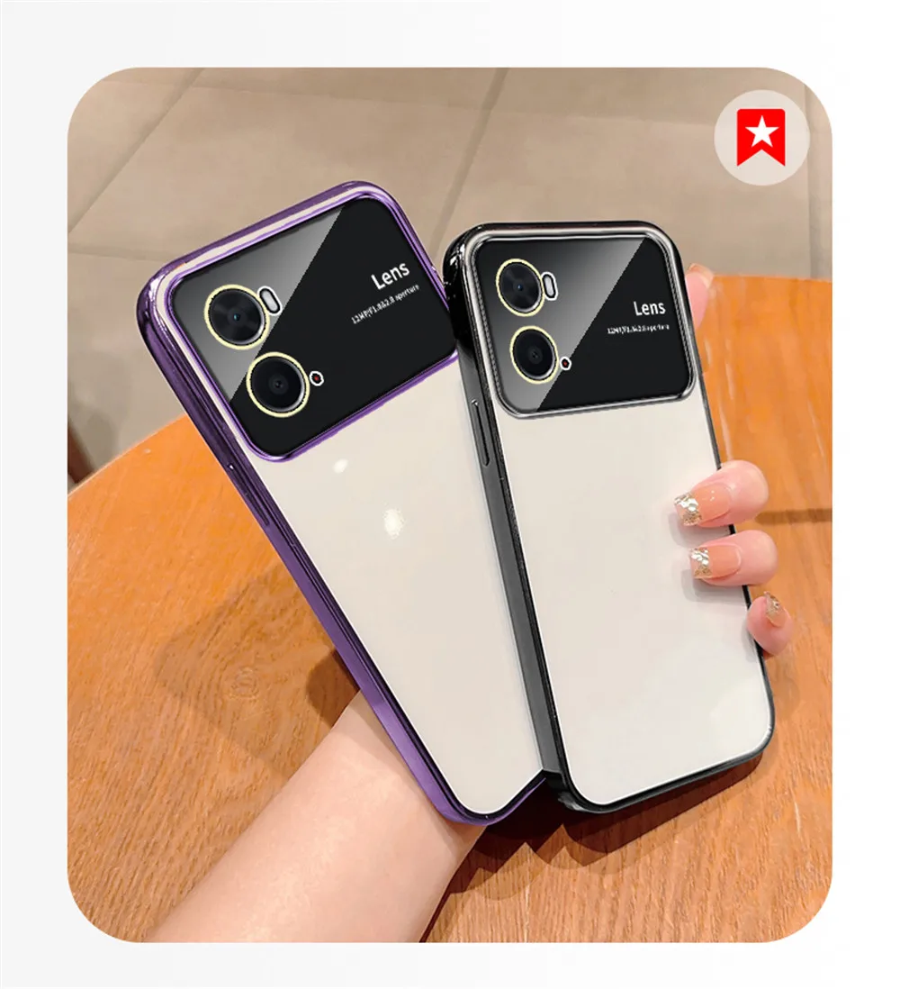 Plating Clear Large Window Phone Case For Oppo A74 A54 A53 A55 A57 A77 A94 A31 A8 A9 A5 A15 A16 A16K A17 Lens Protection_voghion.com