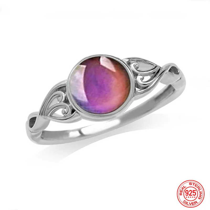 925 Silver Oval Mood Temperature Change Ring for Women Charm Wedding Party Jewelry Gifts