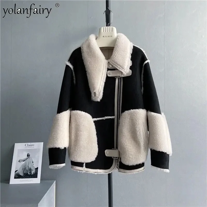 

Women's Winter Jacket Female Real Fur 2024 New 100% Wool Motorcycle Coats Warm Loose Lamb Coat Casaco Feminino FCY