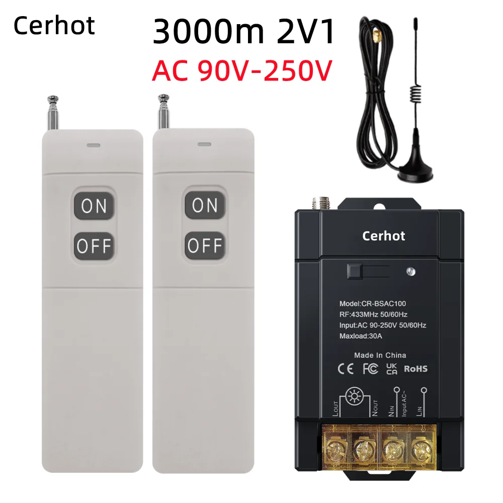 Cerhot-interruptor de Controle Remoto sem Fio On-off Switch Water Pump Relé Receptor Lâmpadas Interruptor de Luz Parede Rf433 Mhz ac 110v 220v 230v 30a