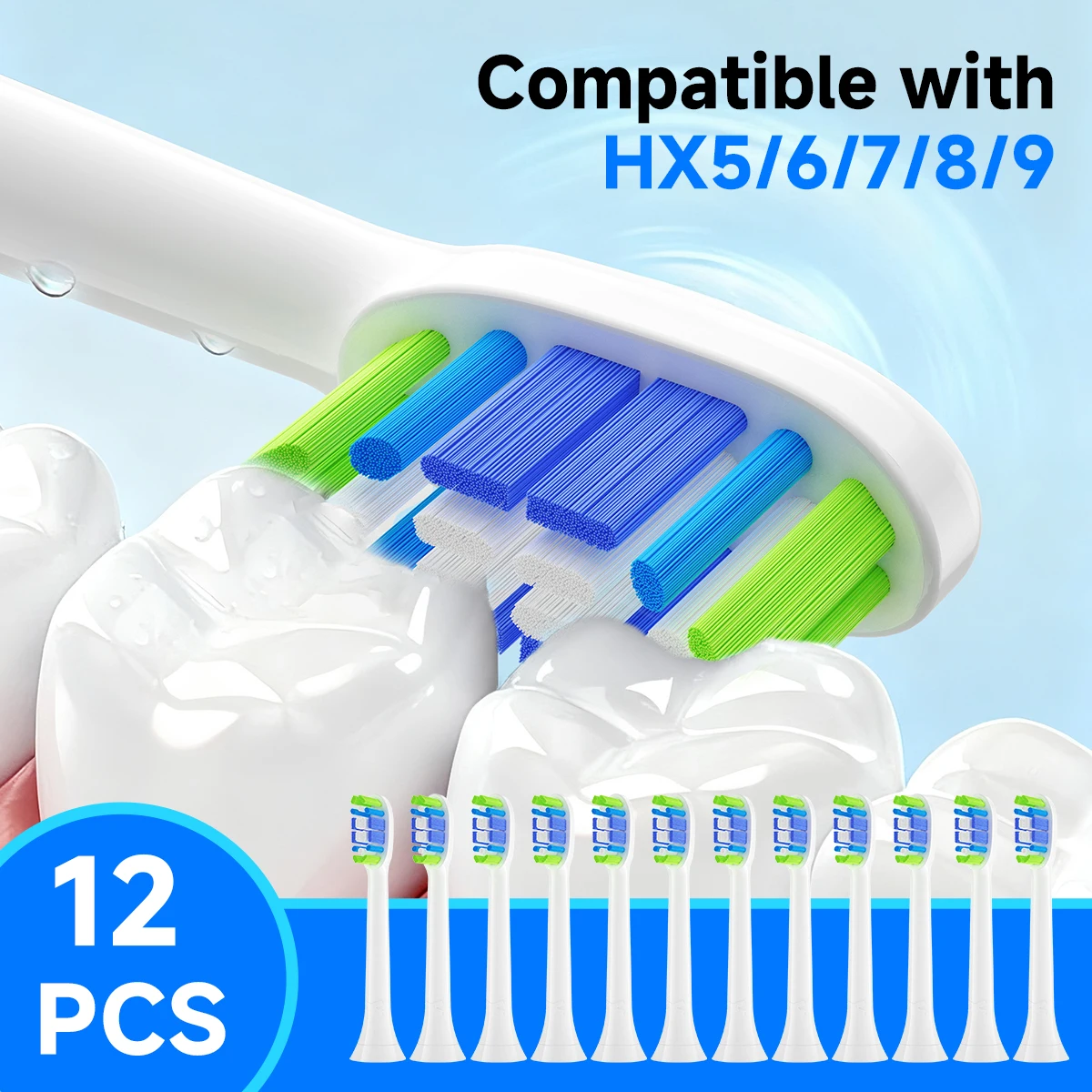 필립스 HX5/HX6/HX7/HX8/HX9/커버 브러시 헤드 포함 4/8/12/20개 교체용 칫솔 헤드 무료 배송