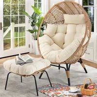 Egg Chair with Footrest Outdoor Wicker Patio Egg Chairs with Ottoman for Indoor Bedroom Outside Porch Deck Backyard Garden 1