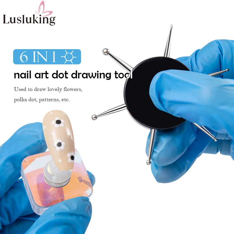 6 In 1 Nail Art Dotting Tools Different Head Flying Disc Nail Drill Point Multi-Use Tools Dot Painting Pen DIY Look nail art pen nail art tools
