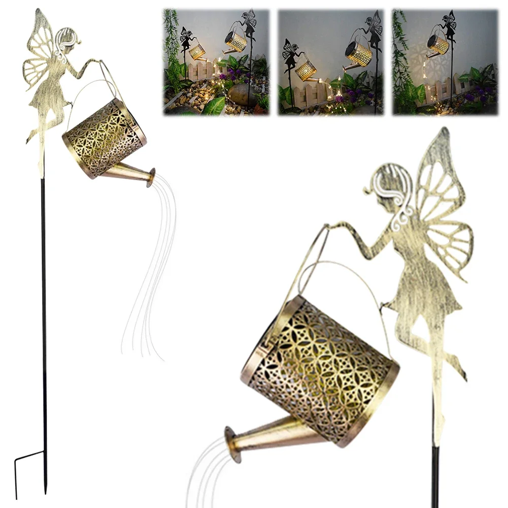 Retro Metal Kettle Lamp Outdoor Solar Watering Can Light IP44 Waterproof Solar Garden Fairy Light for Lawn Yard Decor