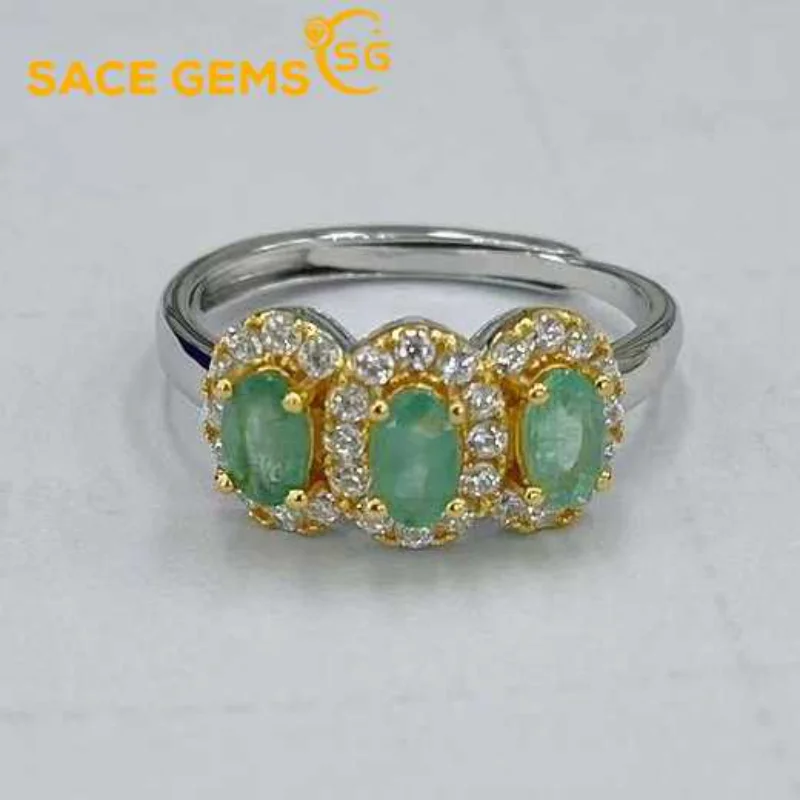 

SACE GEMS New Arrival Trend925 Sterling Silver Resizable 3*5MM Natual Emerald Rings for Women Engagement Cocktail Party Jewelry