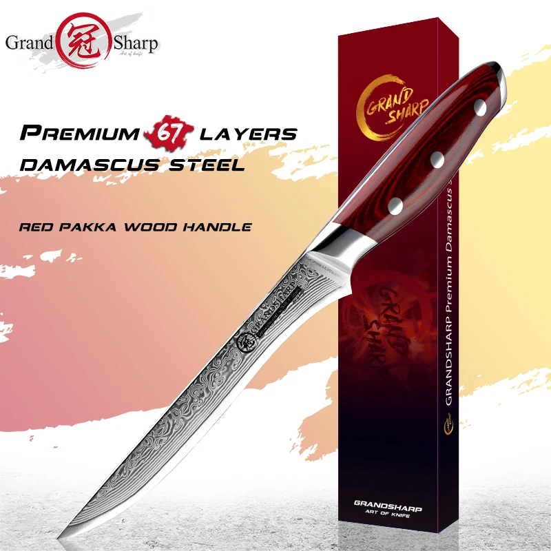 

Grandsharp 67 Layers Damascus 5.5 Inch Boning Knife professional Japanese AUS-10 Kitchen Knife Pakka Wood Handle Cooking Tools