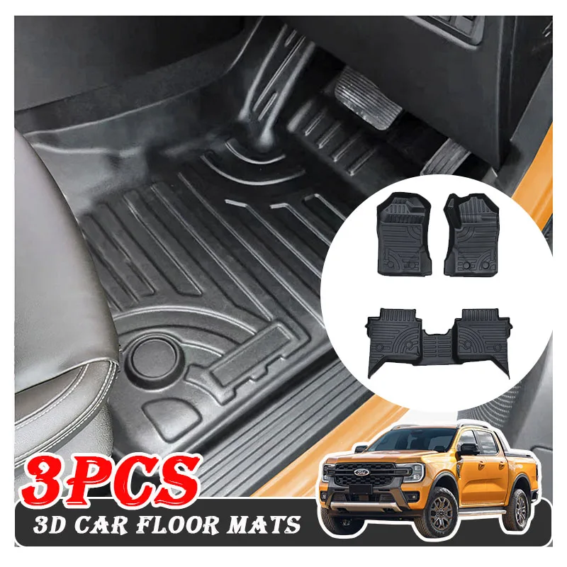 Tappetini Per Auto 3D Tpe Personalizzati Per Ford Ranger 2022 2023 + Wildtrak Sport Xlt Xls Xl Double Cabin Car Styling Pad Nero Opaco