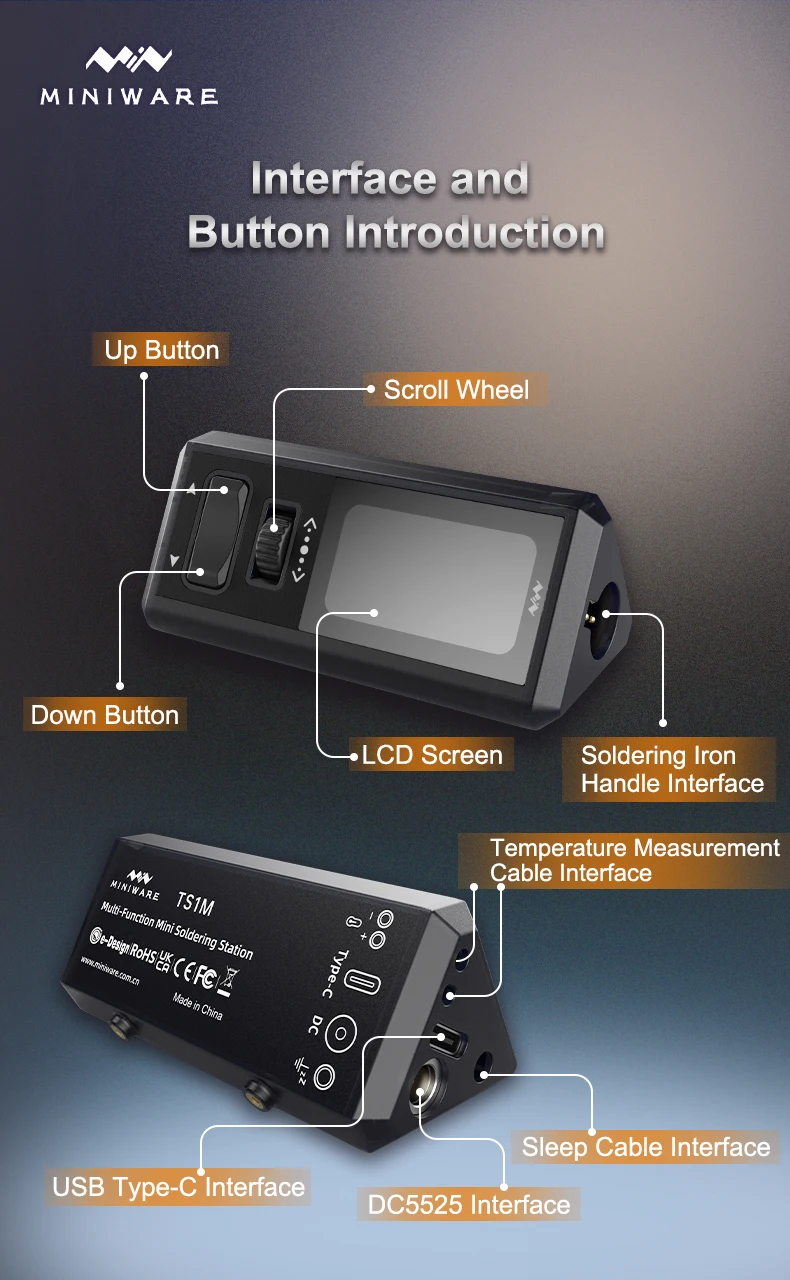 TS1M Mini Soldering Station PD3.1 12V-28V 200W Max Compatible with T245/T210/T11