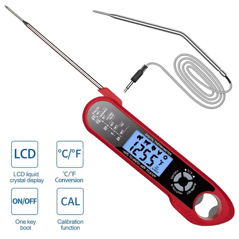 Waterproof Dual-Probe Digital Kitchen Thermometer with Rotating LCD and Alarm Function