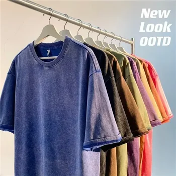 American Style Retro Heavyweight Solid Color Short Sleeved T-shirt Men Women Summer Street Trendy Washed Old Oversized Clothes 1 American Style Retro Heavyweight Solid Color Short Sleeved T-shirt Men Women Summer Street Trendy Washed Old Oversized Clothes 1