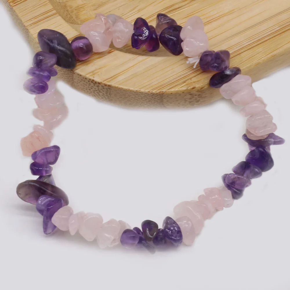 

Wholesale12PCS Natural Stone Rose Quartz Amethyst Crushed Stone Irregular Bead Bracelet For Jewelry MakingDIY Accessory Gift18CM