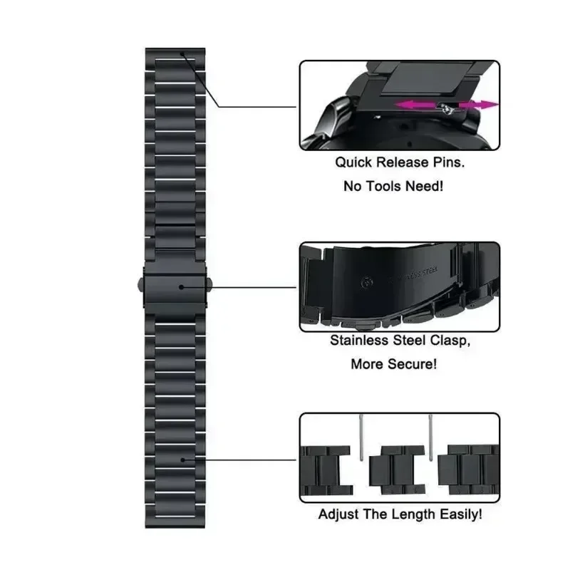 Stainless Steel Adjustable Watch Strap - Available in 18mm, 20mm, and 22mm Sizes