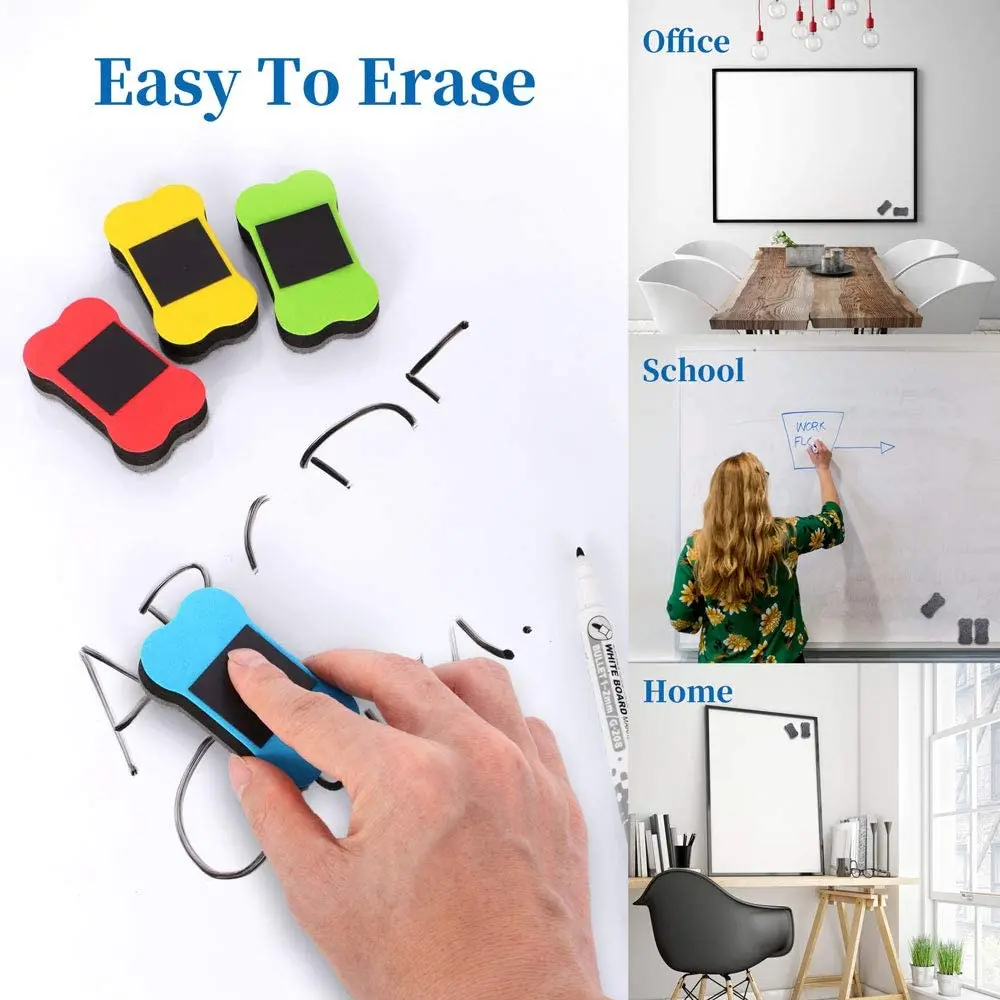 Magnetic Dry Erasers for Dry Erase Pens and Markers. Ideal for Kids, Home, School and Office