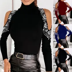 Camisas femininas primavera 2022 nova moda sexy cor sólida broca quente fora do ombro camisa de fundo