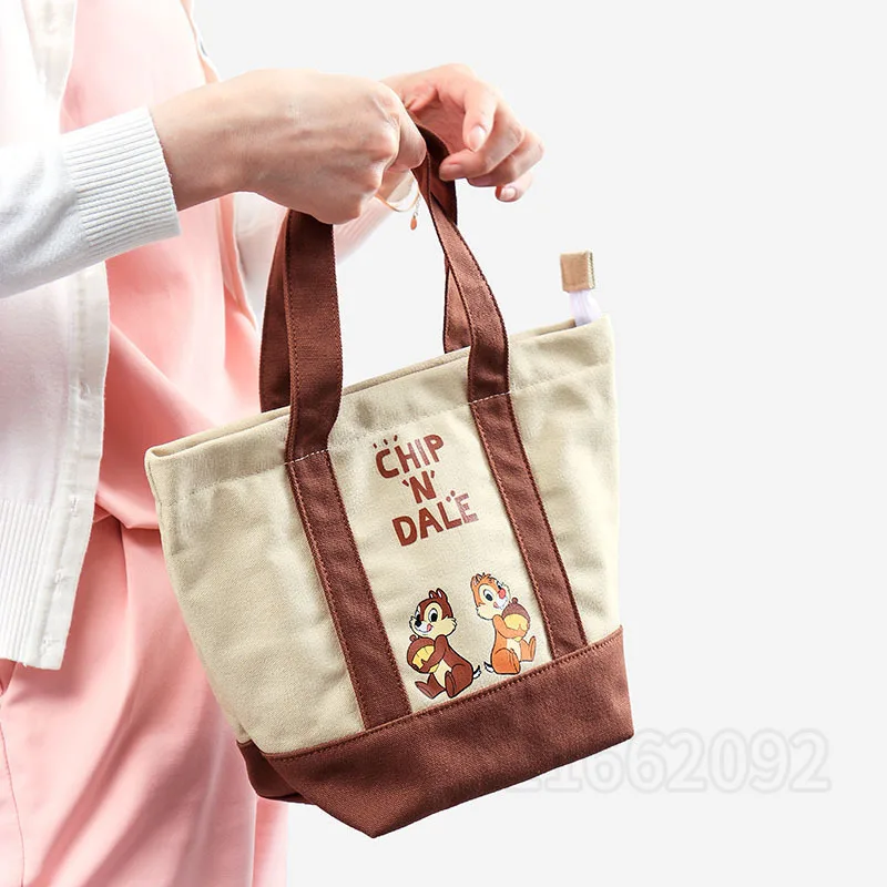 Disney Mickey Original New Canvas Handbag Cartoon Cute Student Lunch Bag Large Capacity Multifunctional Portable Lunch Box Bag