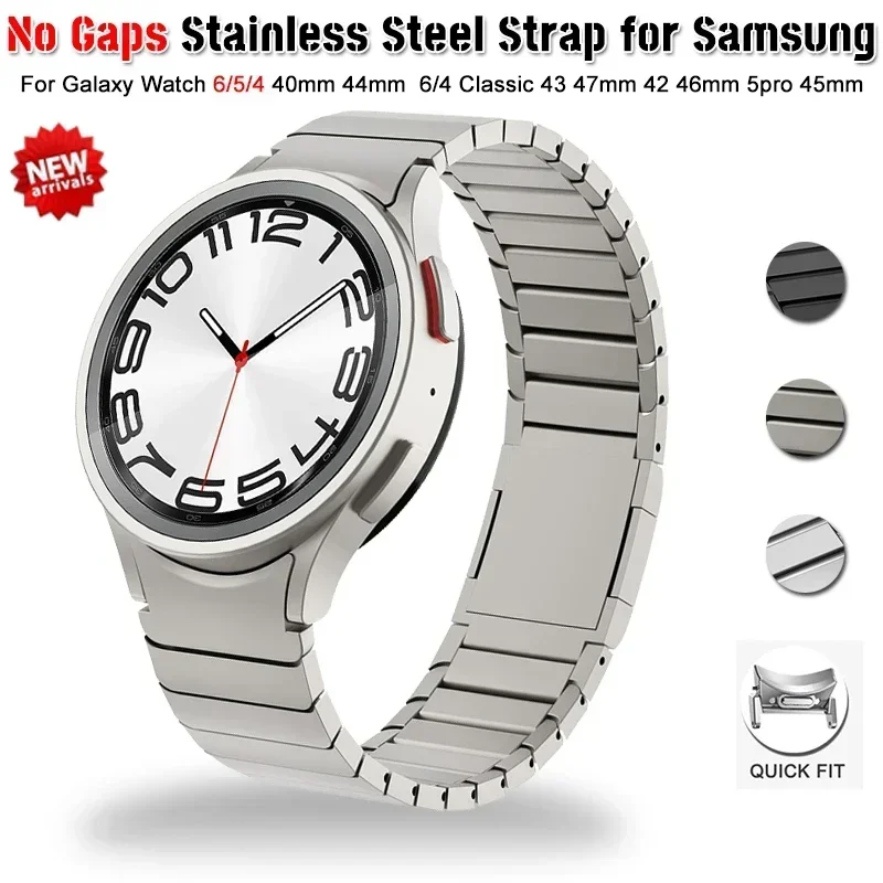 삼성 갤럭시 워치 6 5/4 40 44mm 6 클래식 43mm 47mm 메탈 팔찌, 5 프로 45mm 밴드용 스테인레스 스틸 스트랩, 갭 없음
