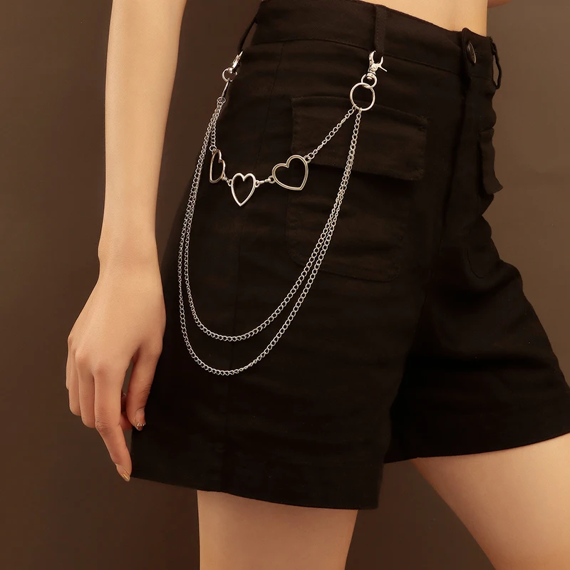 Punk Multilayer Chain Trouser Hipster Pant Jean Keychain Women Fashion Heart Bear Waist Belt Wallet Chain Jewelry Accessories