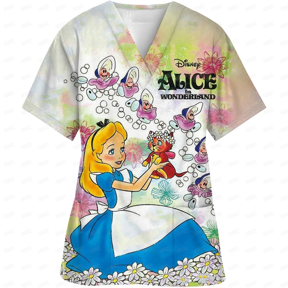

Disney Princess Summer Nurse Uniform Matte Top Women's Printed Nurse Uniform Short sleeved V-neck Top Work Shirt
