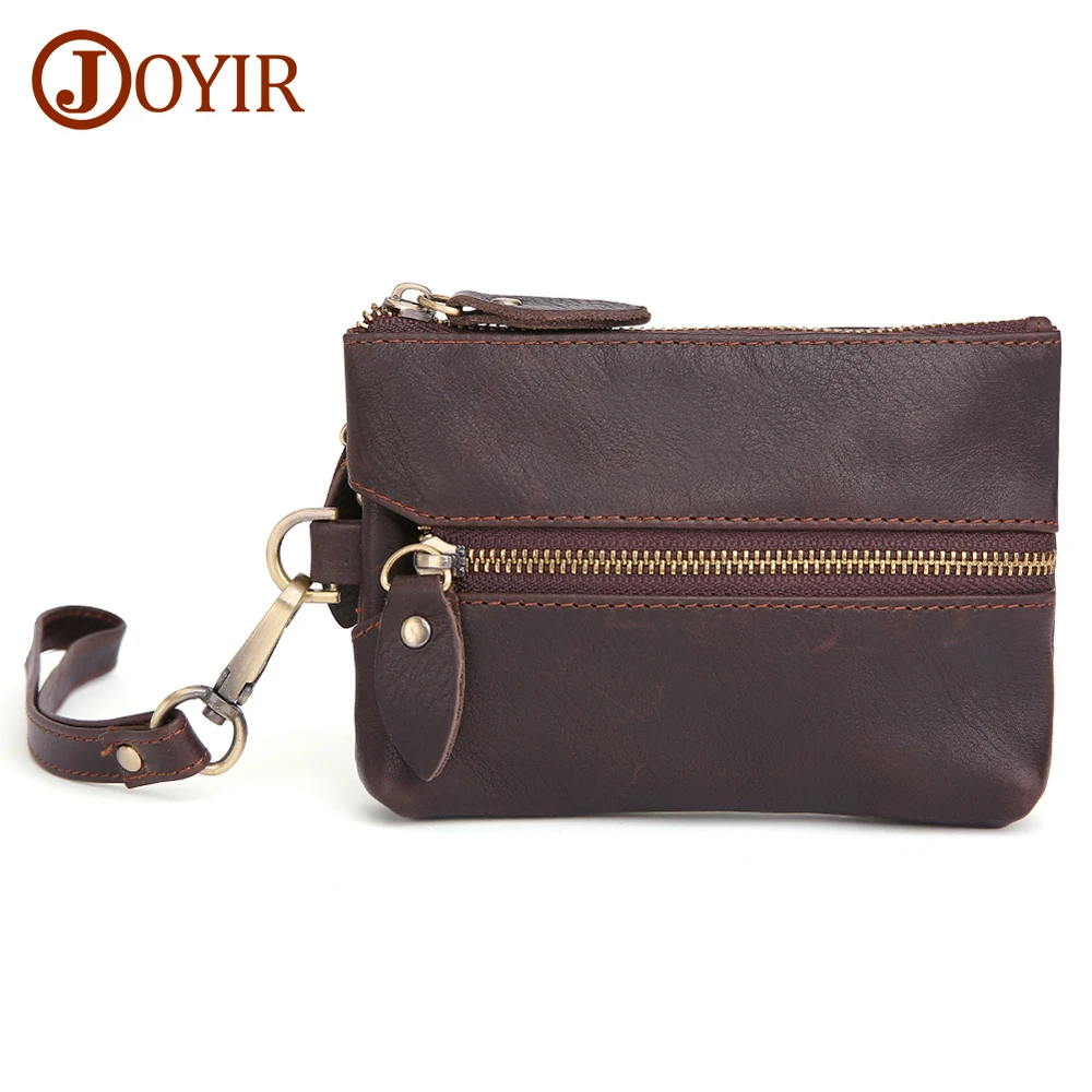 JOYIR Genuine Leather Men Key Wallet Zipper Housekeeper Key Pouch Holder Keychain Vintage Style Walet Coin Purse Card Holder