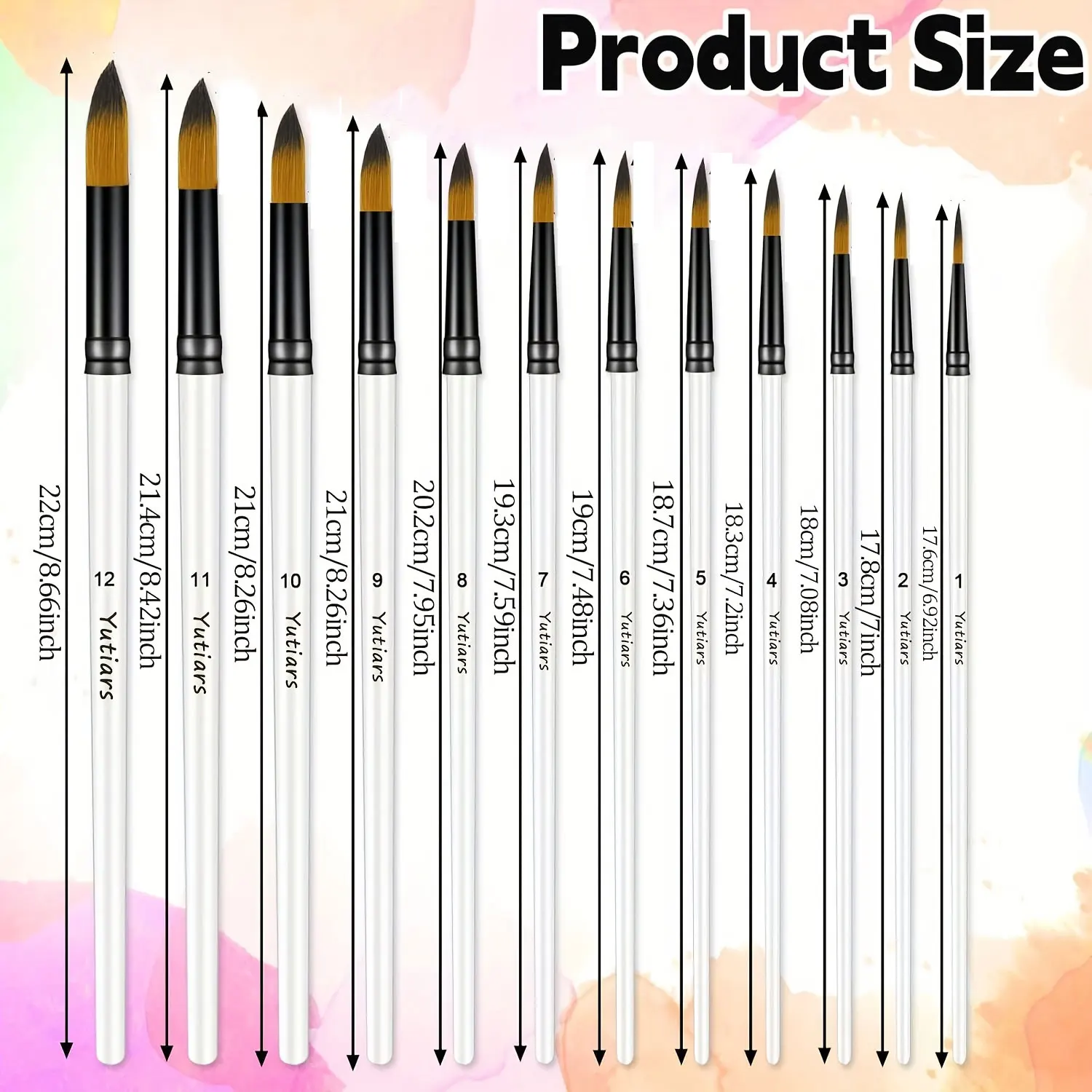48/pack Artist Brushes, with High-quality Wooden White Handles and Nylon Bristles, Including Round, Flat, Filbert, and Angular 2