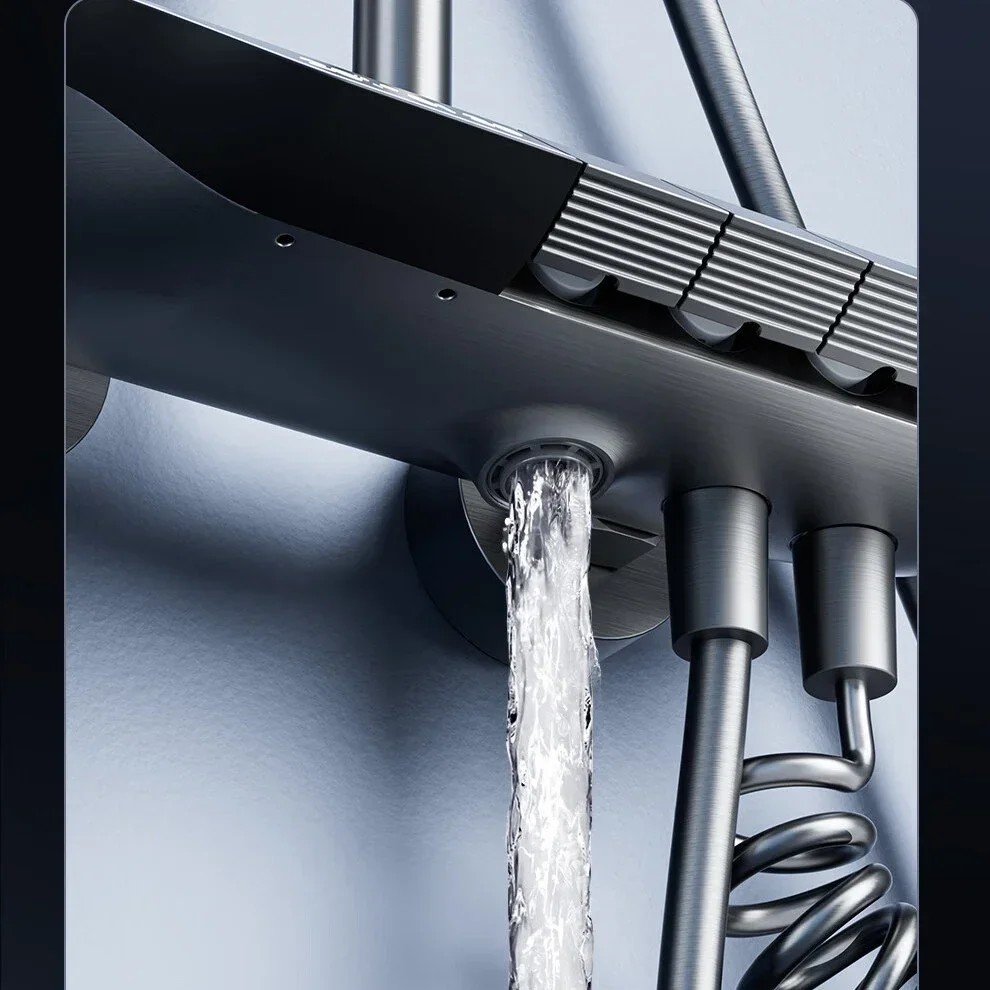 Piano Digital Bathroom Shower Set SDSN Sanitary Ware Hot Cold Bathroom Faucet Rain Shower Head Grey Piano Bathroom Shower System 6