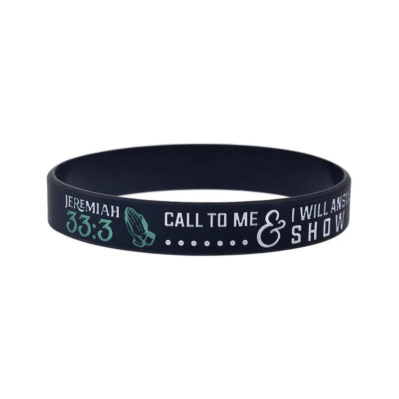1PC/4PCS Christian Bible Verse Silicone Wristband 139:14 33:3 4:13 6:10 Inspirational Rubber Bracelet Black 3