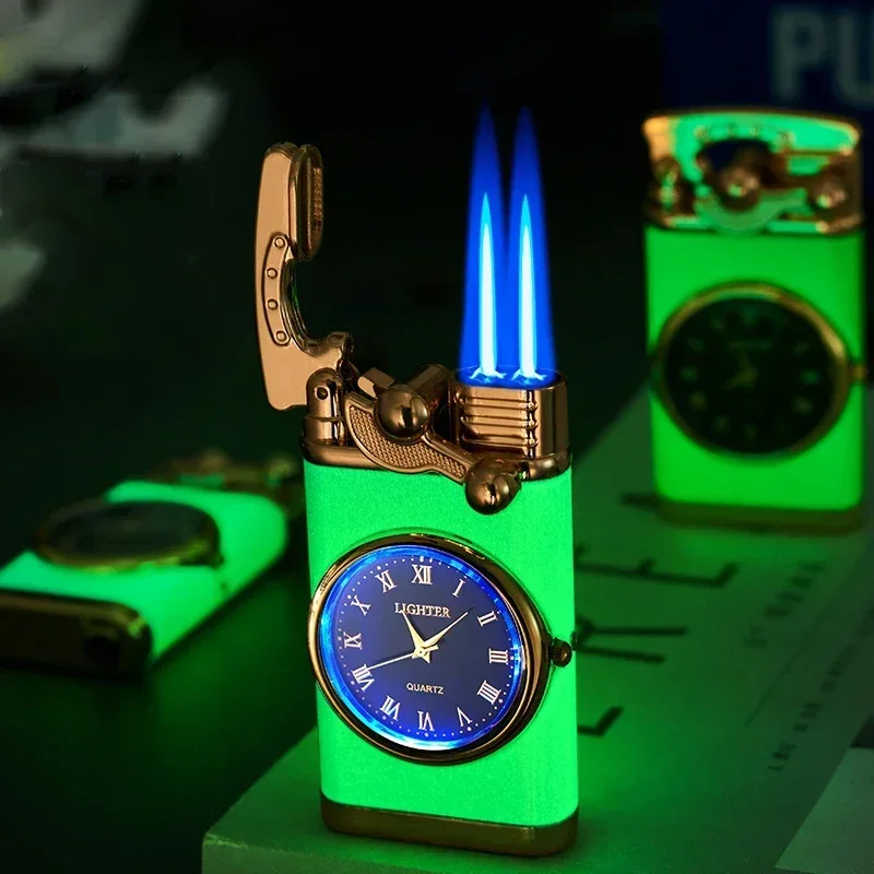 Windproof Gas Lighter Wrist Watch Cigar Lighter Outdoors Jet Double Tube Lighters Men Cigarette Accessories