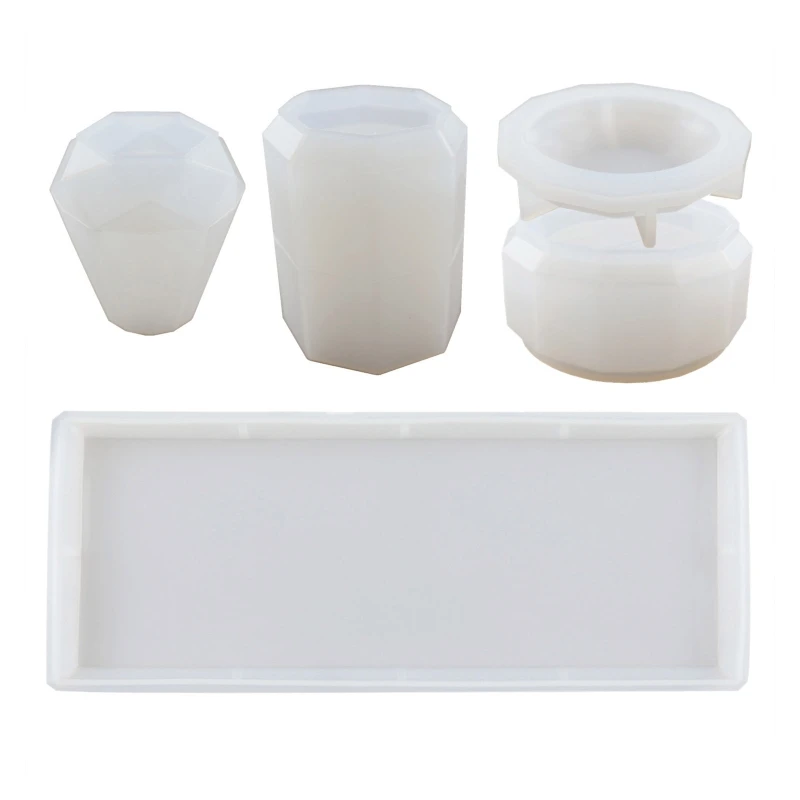 Y4QE 4Pcs Resin Molds for Bathroom Accessories Set Silicone Molds for Resin Casting Toothbrush Holder Cup Diffuser Bottle
