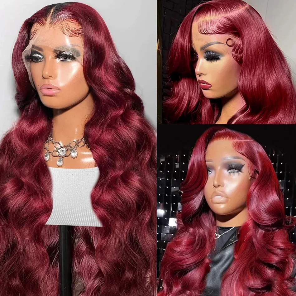 

220% Burgundy Body Wave Red Lace Front Human Hair Wigs 99J Colored 13x6 HD Lace Frontal Wig Loose Wave 13x4 Lace Front Wig