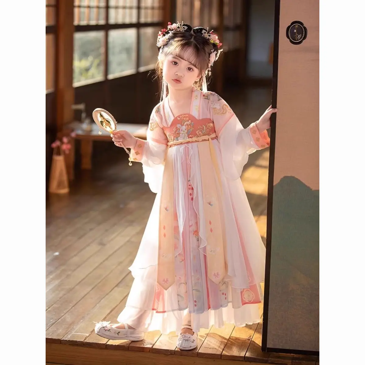 

2024 Spring and Summer New Girls' Han Chinese Costume Chinese Style Ancient Costume Children's Ancient Style Pink Dress