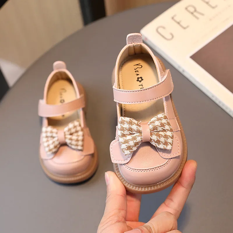 

Обувь для маленьких девочек, детская обувь для первых шагов, милая детская кожаная обувь принцессы с бантом для маленьких детей, весна-осень 2024 года, мягкая