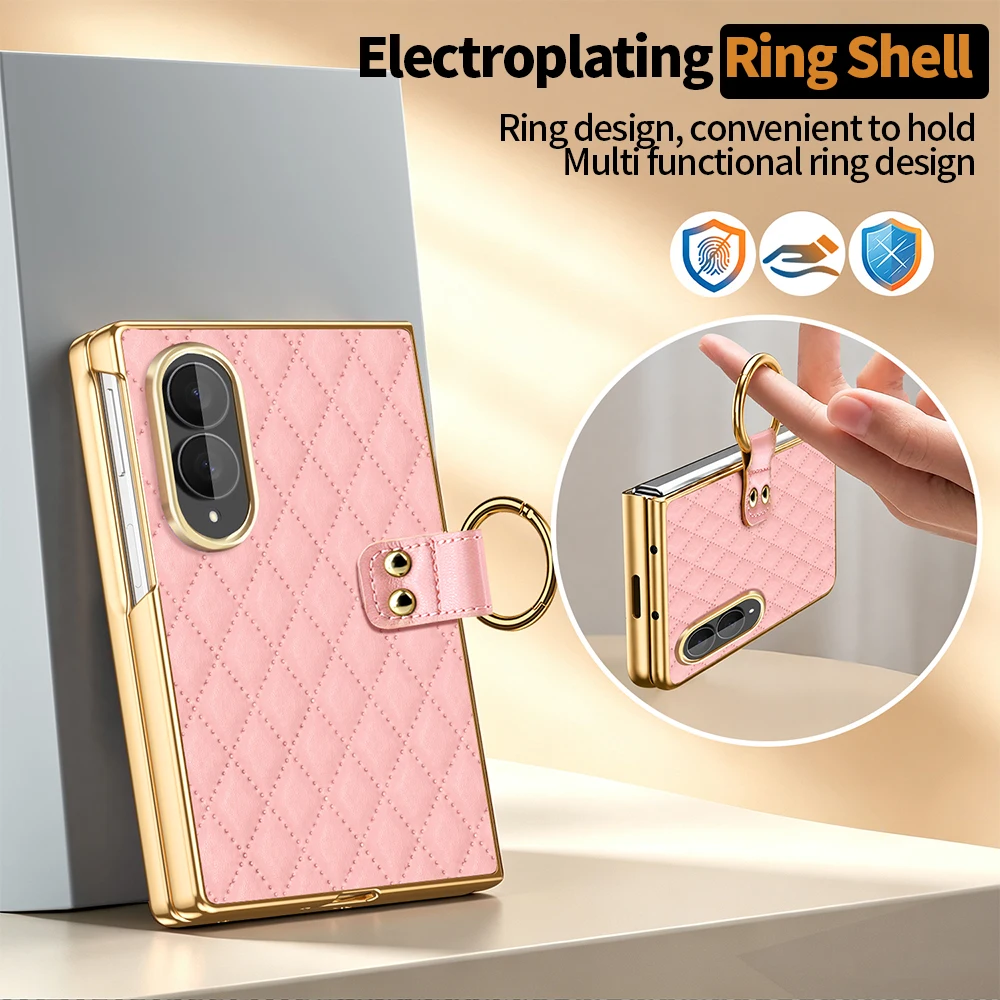 Elegant PU Leather Phone Case with Tempered Glass and Finger Ring - Premium Design