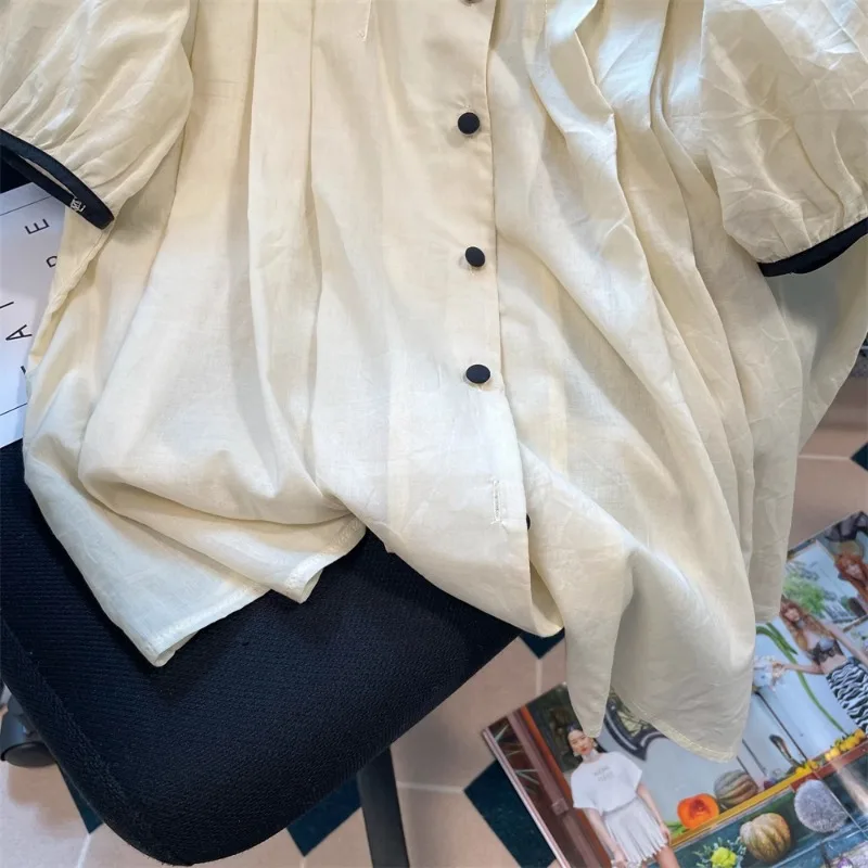 EBAIHUI French Gentle Puff Sleeve Shirt Cute and Versatile Doll Collar Women's Short Sleeve Blouse Summer Loose Blusas