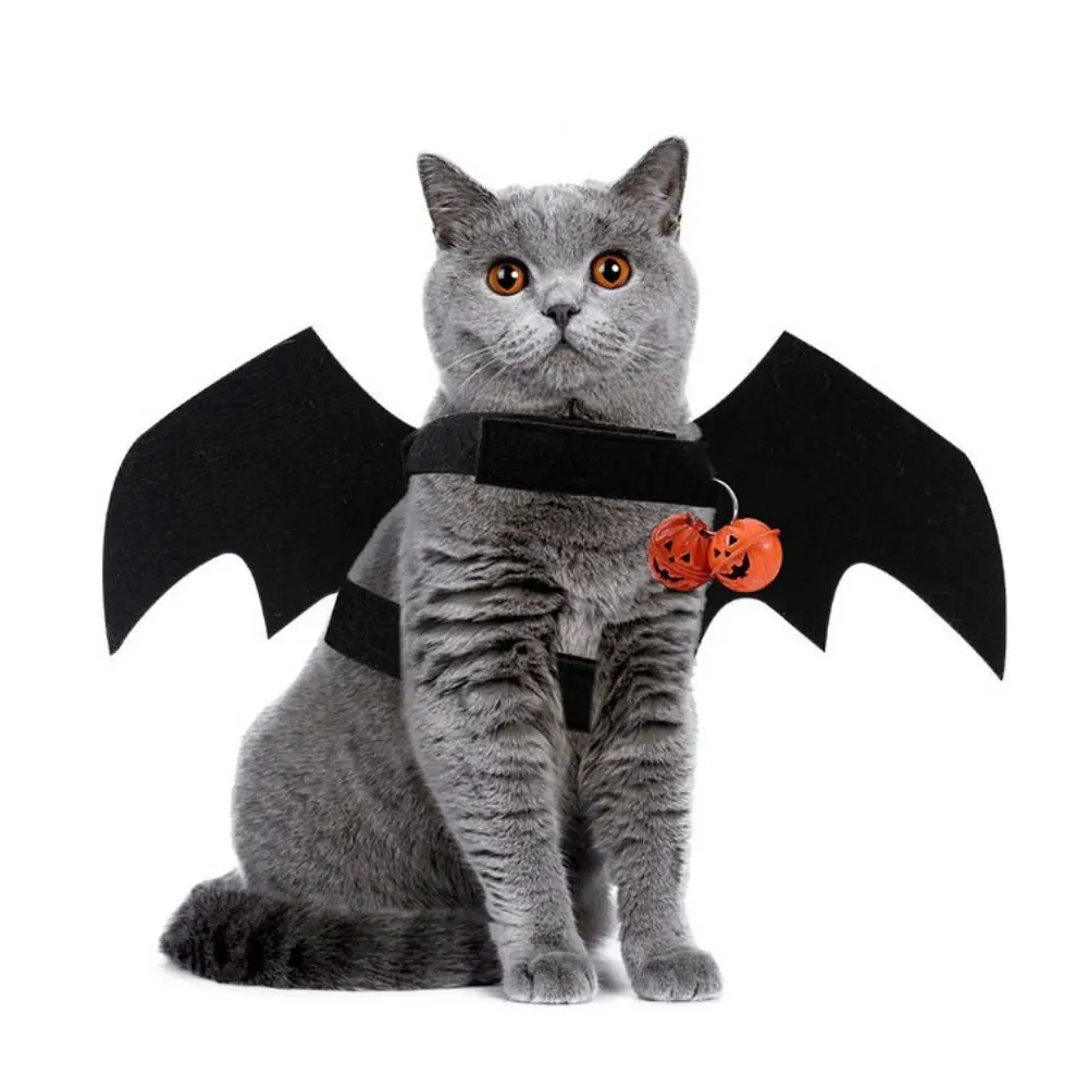 

with Bell Artificial Wing Pet Cosplay Prop Black/Purple/Orange Decorative Cat Bat Wings Harness with Pumpkin Bells Cloth