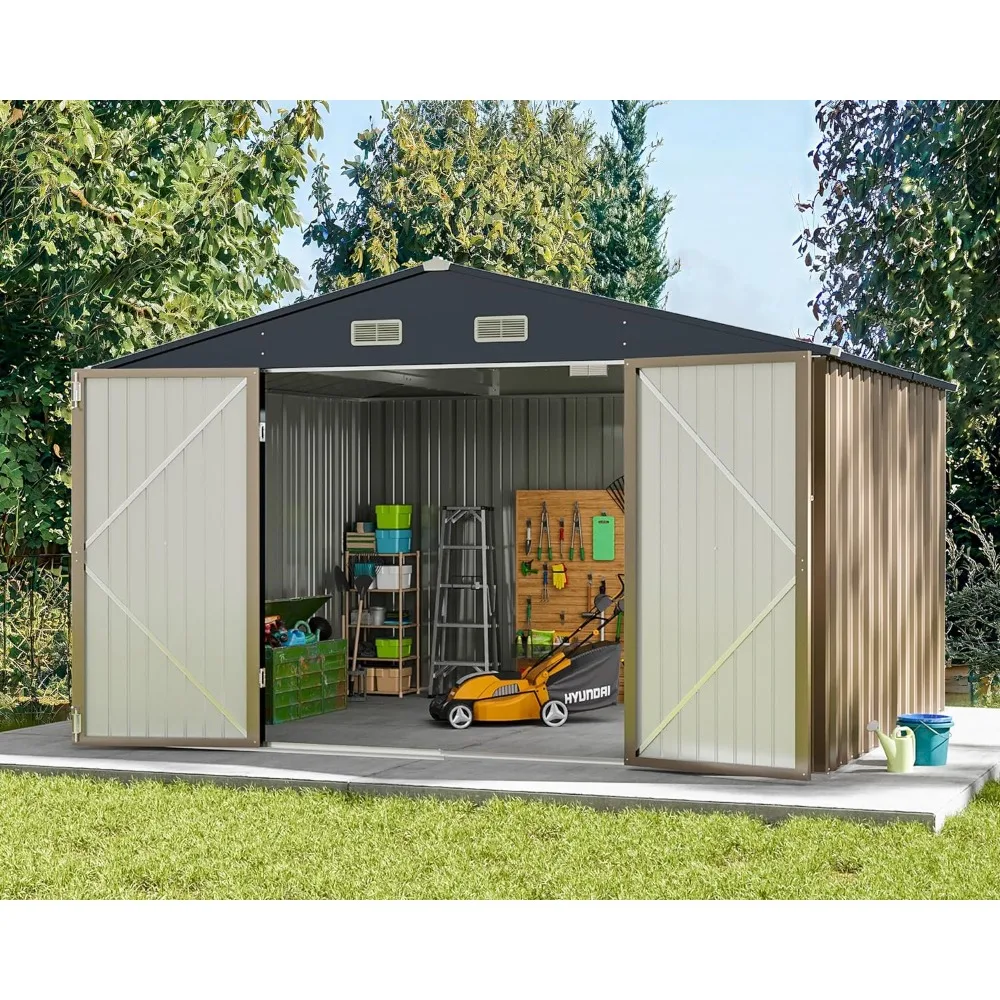 

Metal Outdoor Storage Shed 10FT x 8FT, Steel Utility Tool Shed Storage House with Door & Lock, for Backyard Garden Patio Lawn