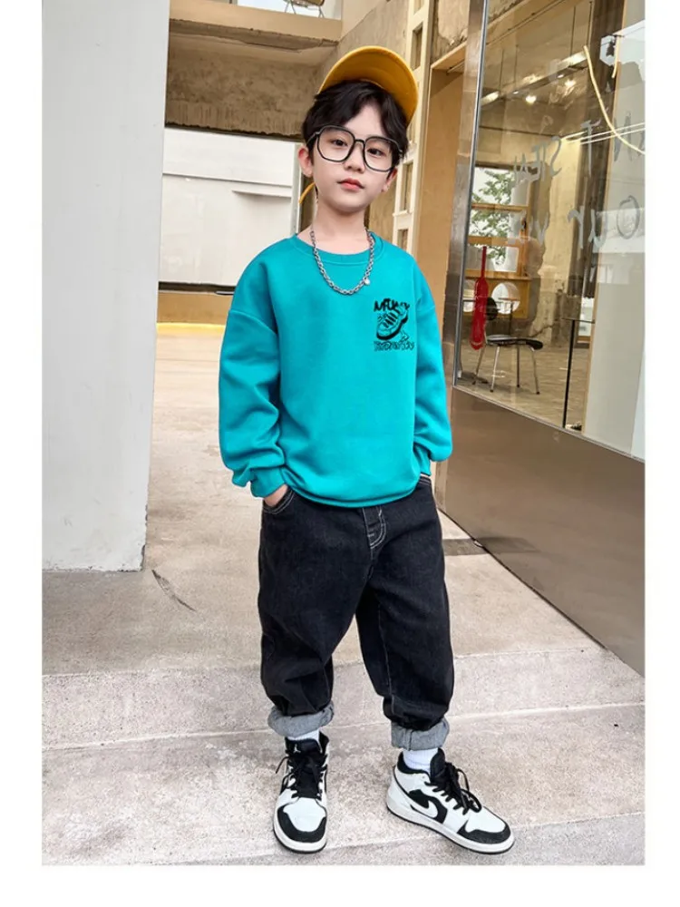 

Spring and Autumn 2023 New Children's Wear Boys' Casual Fashion Printed Sweater Children's Letter Crew Neck Top