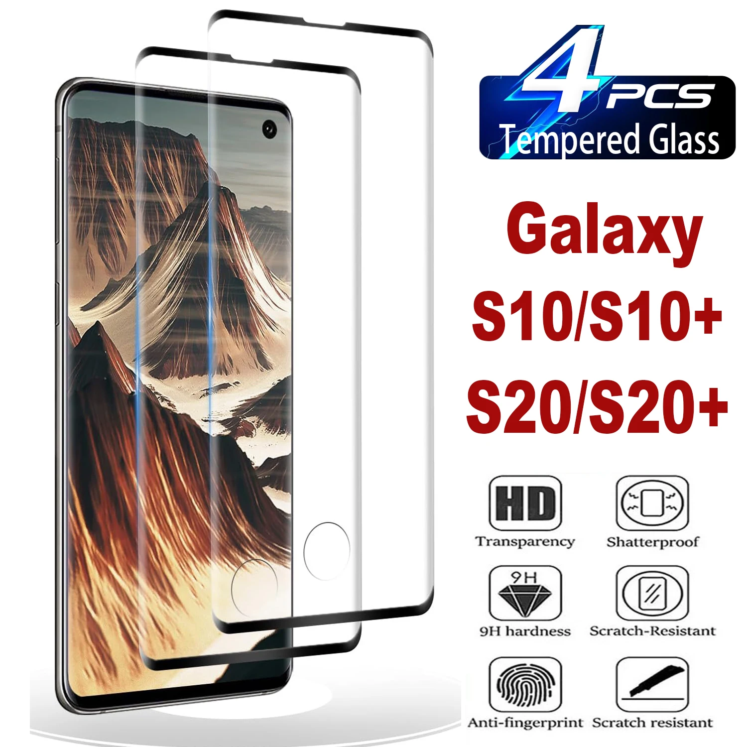 

2/4Pcs Tempered For Samsung Galaxy S10 S20 Plus Curved Ultrasonic Fingerprint Screen Protector Glass