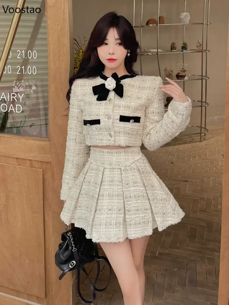Set Tweed Female 2 Pieces Skirt | Korean Outfit Sets Skirts