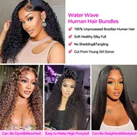 Extensions de cheveux humains ondulés Water Wave, bouclés Deep Wave, brésiliens, noirs naturels, Remy, qualité 12A 5