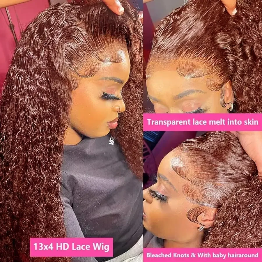 Reddish Brown Deep Curly Lace Frontal Wigs 13x4 13x6 Lace Frontal Human Hair Wigs Deep Wave Fall Colored Human Hair Lace Wigs 4